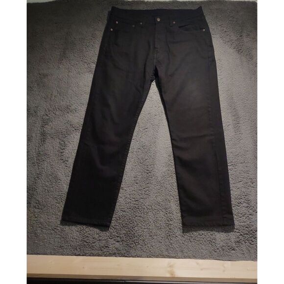 Levis Jeans Mens 36x29 Black 505 Regular Straight American Dark Wash Denim - Picture 1 of 8